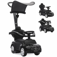 Qaba 3 in 1 Toddler Push Car Licensed Mercedes-Benz with Push Handle, Canopy, Guardrails, Horn, Music for 18-36 Months, Black(m-13)