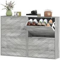 HOMCOM Shoe Storage Cabinet with 4 Flip Drawers, Narrow and Slim, 12-20 Pair of Shoes Organizer for Hallway, Entryway, Grey(m-3)
