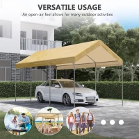 Outsunny 10' x 20' Party Tent and Carport, Height Adjustable Portable Garage, Outdoor Canopy Tent 8 Legs without Sidewalls for Car, Truck, Boat, Motorcycle, Bike, Garden Tools, Beige(m-7)