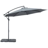 Outsunny 9.6ft Offset Patio Umbrella Garden Hanging Parasol Banana Cantilever Umbrella with Base, Crank, Dark Grey(m-9)