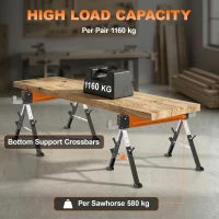 HOMCOM Saw Horses 2 Pack, Folding Heavy Duty Sawhorses with Adjustable Height and 2x6 Bracket, Carry Handle, Orange(m-4)