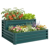 Outsunny 2 Tier Galvanized Raised Garden Bed, Steel Planter Box for Vegetables, Flowers, Herbs, 47" x 40" x 23", Green(m-13)
