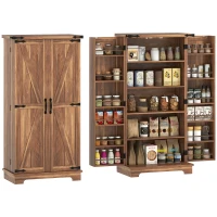 HOMCOM 47" Kitchen Pantry Storage Cabinet, Farmhouse Kitchen Pantry Cabinet with Adjustable Shelves and Door Shelves, Brown(m-9)