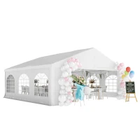 Outsunny 20' x 20' Heavy-duty Large Wedding Tent, Outdoor Carport Garage Party Tent, Patio Gazebo Canopy with Sidewall, White(m-9)