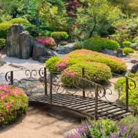 Outsunny 6FT Steel Garden Bridge with Safety Siderails, Decorative Arc Landscaping Bridge for Backyard Creek Stream Pond, Brown(m-8)