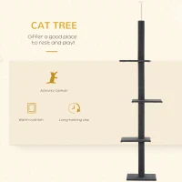 PawHut Floor-to-Ceiling Cat Tree Climbing Tower with Sisal-Covered Scratching Posts Natural Cat Tree Activity Center for Kittens Tower Furniture, Gray(m-4)