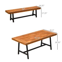 Outsunny 71'' Rustic Acacia Wood Outdoor Picnic Table and 63" Bench Seat Set - Natural Red Wood(m-3)