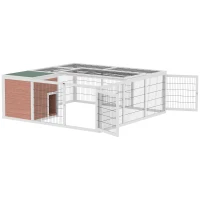 PawHut 64" Outdoor Rabbit Hutch Playpen, Wooden Tortoise House Habitat, Bunny Cage with Run and Enclosed Cover, for Rabbits, Chickens, Ducks, Indoor, Brown(m-7)