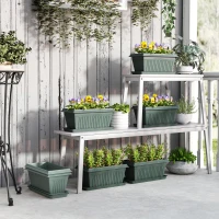 Outsunny 7 Pack 15.7" Plastic Flower Planters with Drainage Holes and Trays, Plant Pots for Indoor Outdoor Plants, Green(m-8)