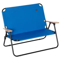Outsunny Double Folding Camping Chair, Loveseat for 2 Adults, Portable Camping Couch with Wood Armrest & Cupholders, for Backpacking, Beach, Sports Travel, Blue(m-1)