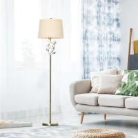 HOMCOM Traditional Floor Lamp with Leaf Design and Tapered Lampshade, Standing Lamp for Living Room, Bedroom, Office, Antique Bronze(m-10)