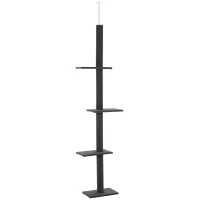 PawHut Floor-to-Ceiling Cat Tree Climbing Tower with Sisal-Covered Scratching Posts Natural Cat Tree Activity Center for Kittens Tower Furniture, Gray(m-1)