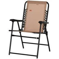 Outsunny Patio Folding Chair, Outdoor Bungee Sling Chair w/ Armrests, Portable Lawn Chair for Camping, Garden, Beige(m-11)