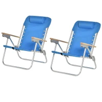 Outsunny 2 PCS Suit 7-Position Backpack Folding Beach Chair Ultralight Camping Chair w/ Backpack Strap for Travel, Picnic, Festival, Blue(m-11)