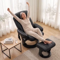 HOMCOM PU Leather Massage Recliner Chair with Ottoman, 10-Point Vibration, Swivel Armchair, Black(m-8)