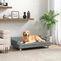 PawHut Dog Bed, Large Dog Couch with Washable Cover, Wooden Legs, Elevated Fancy Foam Pet Sofa for Medium & Large Breeds, Gray(m-2)
