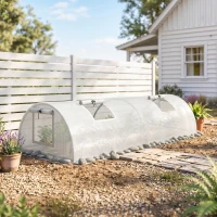 Outsunny Portable Mini Greenhouse, Tunnel Growing Tent with 5 Mesh Windows and Steel Frame,7' x 3' x 2', White(m-8)