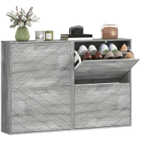 HOMCOM Shoe Storage Cabinet with 4 Flip Drawers, Narrow and Slim, 12-20 Pair of Shoes Organizer for Hallway, Entryway, Grey(m-10)