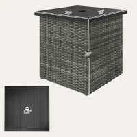 Outsunny Wicker Side Table with 1.5" Umbrella Hole, Square Outdoor End Table with UV-Resistant Frame, Storage Space, Mixed-Gray(m-3)