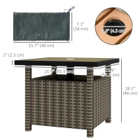 Outsunny 22" Square Steel PE Rattan Wicker Table With Umbrella Hole, Outdoor Patio Accent Dining Side Table Used as Umbrella Stand, Mixed-Grey(m-3)