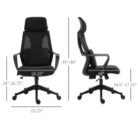 Vinsetto Ergonomic Home Office Mesh Desk Chairs, Computer Task Chair with Massage Lumbar Cushion, Adjustable Seat & Headrest, Rocking Function, Black(m-3)