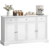 HOMCOM Sideboard Buffet Cabinet, 54" Kitchen Storage Cabinet with Soft-Close Doors, 3 Drawers and 2 Adjustable Shelves, White(m-9)