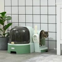 PawHut Cat Litter Box Easy to Clean Open with Scoop, Green(m-2)