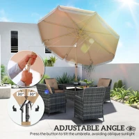 Outsunny 9 ft Patio Umbrella with Push Button Tilt and Crank, Fringed Outdoor Market Table Umbrella Parasol, Khaki(m-4)