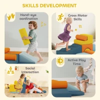 Qaba 9-Piece Soft Play Set, Kids Soft Play Foam Blocks with Detachable Cover for Climbing and Crawling, Multicolored(m-7)