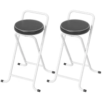 HOMCOM Foldable Bar Stools Set of 2, Folding Kitchen Chairs with PU Cushioned Seat, Footrest, Black(m-2)