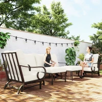 Outsunny 5 Piece Backyard Patio Furniture Set, Outdoor Furniture Set with 2 Rocking Chairs, 3-Seat Sofa, and 2 Ottomans, Beige(m-2)