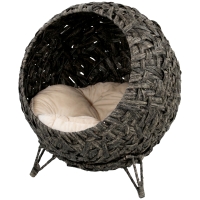 PawHut Rattan Cat Bed, Elevated Handwoven Cat Basket Bed with Soft Cushion and Metal Base