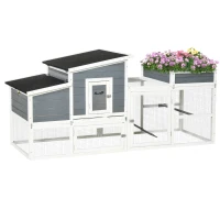 PawHut Chicken Coop with Extra Shade, Large Poultry Cage, Hen House with Flower Bed, Outdoor and Waterproof, Wooden, Stone Grey(m-1)