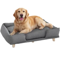 PawHut Washable Dog Sofa for Large Dogs, Elevated Pet Couch with Anti-slip Foot Pads, Dark Grey(m-9)