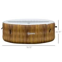 Outsunny 4 Person Inflatable Hot Tub, Outdoor Round Portable Spa with 108 Heated Air Jets, Cover, Pump, 2 Filter Cartridges, Faux Wood(m-3)