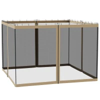 Outsunny Replacement Mosquito Netting for Gazebo 10' x 10' Black Screen Walls for Canopy with Zippers for Parties and Outdoor Activities, Khaki(m-2)