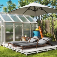 Outsunny Set of 2 Wicker Chaise Lounge Chair Outdoor Patio Lounger with 5 Adjustable Back, Wheels, Cushion, and Armrests, Gray(m-9)