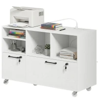 HOMCOM File Cabinet, 2 Drawer Mobile Lateral Filing Cabinet Printer Stand with Lock, Charging Station, Hanging Bars, White(m-2)