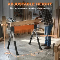 HOMCOM Saw Horses 2 Pack, Folding Heavy Duty Sawhorses with Adjustable Height and 2x6 Bracket, Carry Handle, Orange(m-5)