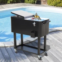 Outsunny 80 QT Rolling Cooling Bins Ice Chest on Wheels Outdoor Stand Up Drink Cooler Cart for Party, Black(m-2)