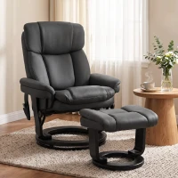 HOMCOM PU Leather Massage Recliner Chair with Ottoman, 10-Point Vibration, Swivel Armchair, Black(m-2)