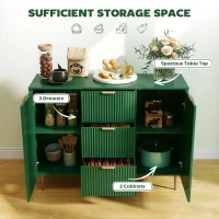 HOMCOM Modern Kitchen Storage Cabinet, Sideboard Buffet Cabinet w/ 3 Drawers and Adjustable Shelves for Kitchen Hallway, Green(m-4)