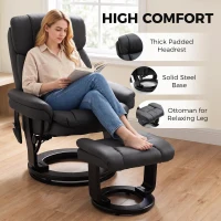 HOMCOM PU Leather Massage Recliner Chair with Ottoman, 10-Point Vibration, Swivel Armchair, Black(m-7)