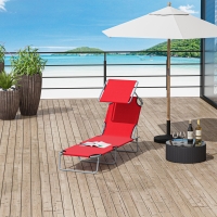 Outsunny Outdoor Lounge Chair, Adjustable Folding Chaise Lounge, Tanning Chair with Sun Shade for Beach, Camping, Hiking, Backyard, Red