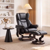 HOMCOM Massage Recliner Chair with Footrest, Swivel Armchair, Wrapped Wood Base, 10 Massage Points, Faux Leather, Black(m-9)