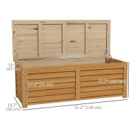 Outsunny 176L Outdoor Storage Box, Wooden Deck Storage Container with 2 Safety Hinges for Balcony, Porch, Poolside, Light Brown(m-3)