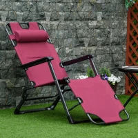 Outsunny Folding Chaise Lounge Chair for Outside, 2-in-1 Tanning Chair with Pillow & Pocket, Adjustable Pool Chair for Beach, Patio, Lawn, Deck, Red(m-2)