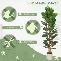 HOMCOM 6FT Artificial Fiddle Leaf Fig Tree Set of 2, Fake Potted Tree with Solid Wood Trunks for Indoor Decor, Green(m-5)