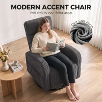 HOMCOM 360° Swivel Accent Chair, Modern Armchair with Thick Backrest & Cushion, Corduroy Upholstered, Dark Grey(m-7)