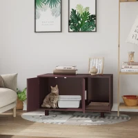 PawHut Wooden Cat Litter Box Enclosure & House, Kitty Hidden Washroom, with End Table Design, Scratcher, & Magnetic Doors, Brown(m-2)